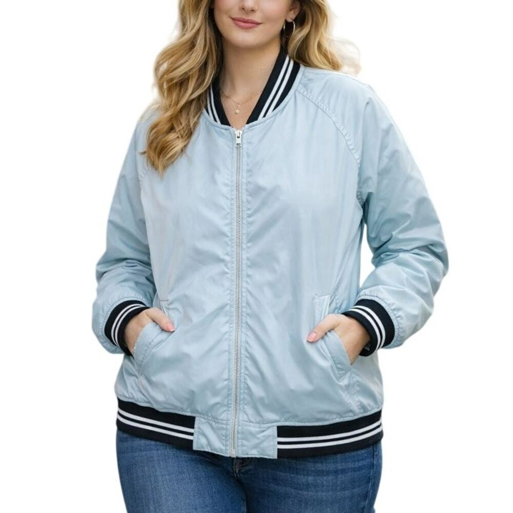 American Eagle Sky Blue Bomber Jacket Coat Womens XXXL 3X Plus Winter Fall